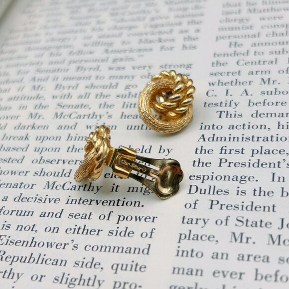 Christian Dior Vintage Clip-On Earrings, 80s–90s Gold Tone Designer Signed - Picture 4 of 10